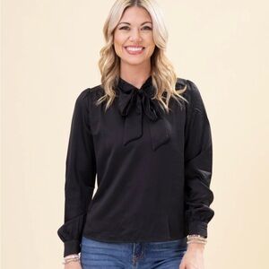 Chic Black Women's Blouse with Bow Detail